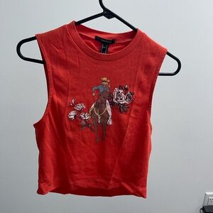 Red Cowgirl Top With Slit Back